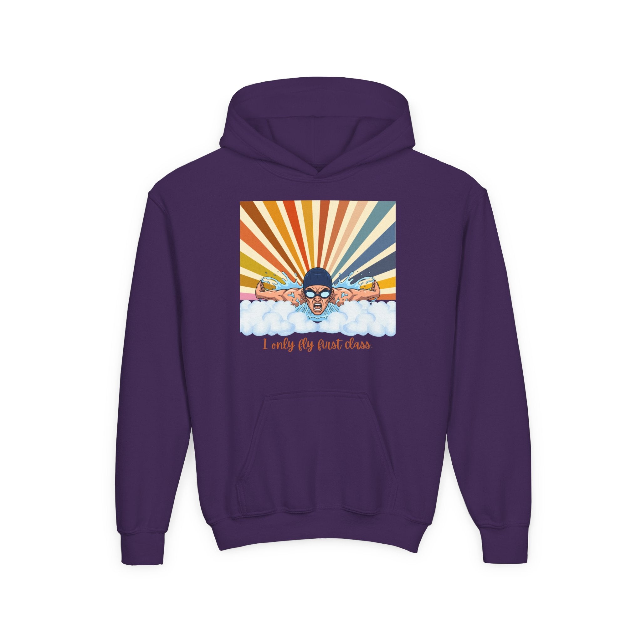 Kid's Hoodie - "I Only Fly First Class" Retro Swimming Graphic Hoodie