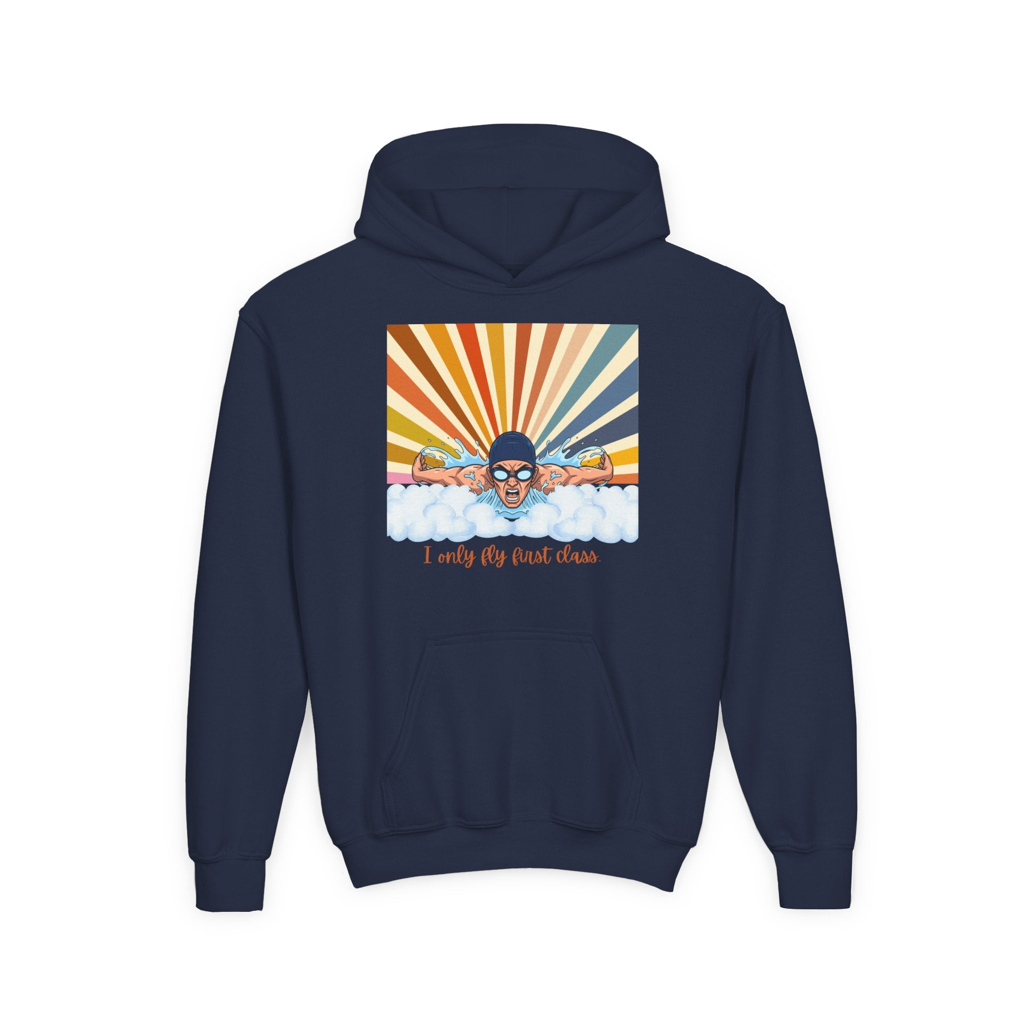 Kid's Hoodie - "I Only Fly First Class" Retro Swimming Graphic Hoodie