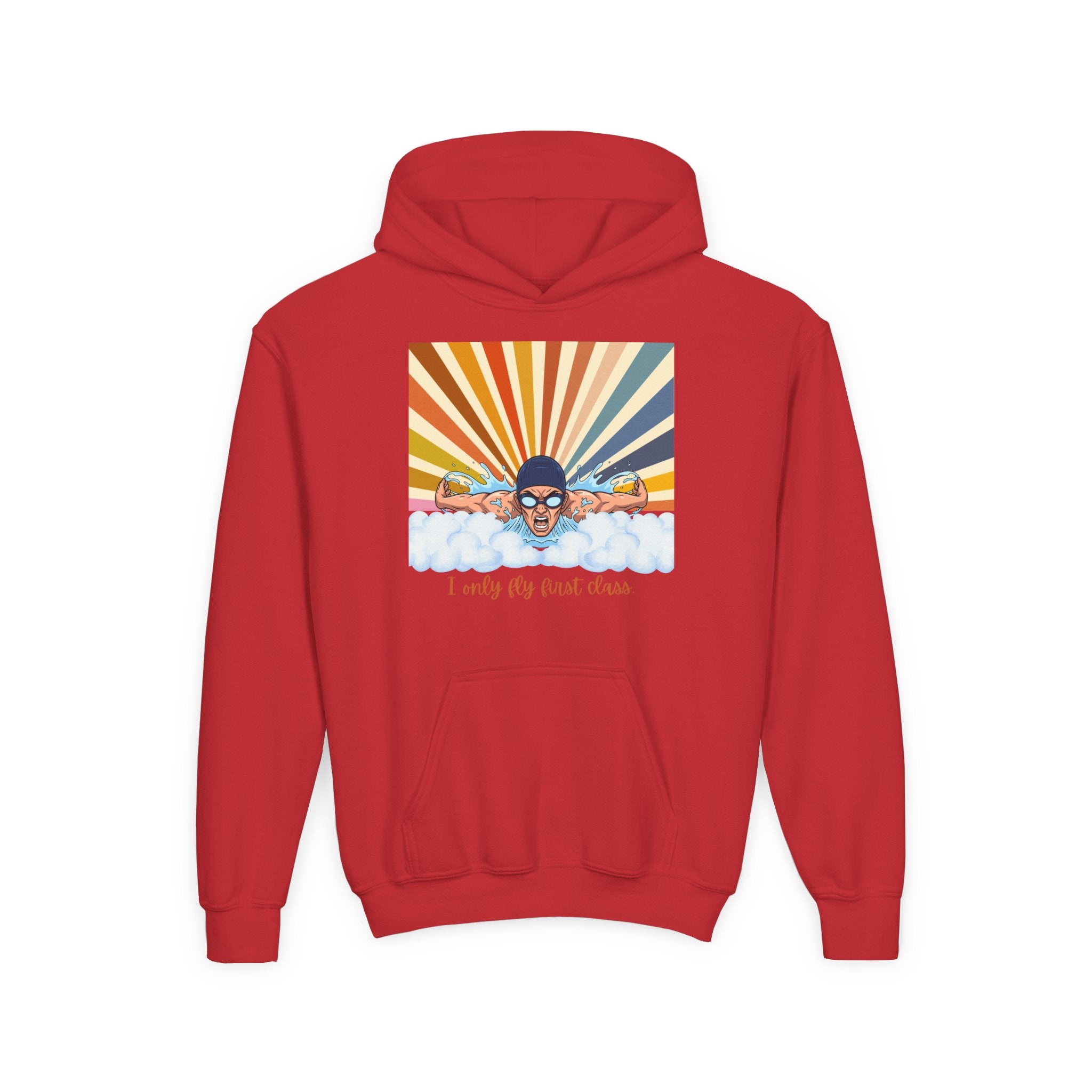 Kid's Hoodie - "I Only Fly First Class" Retro Swimming Graphic Hoodie