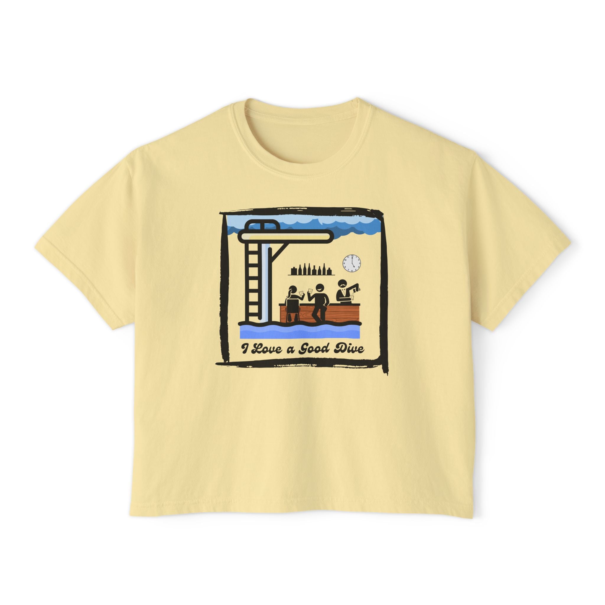 Ladies Cropped T-Shirt "I Love a Good Dive" (Mid-Century Version) Swimming Graphic Tee