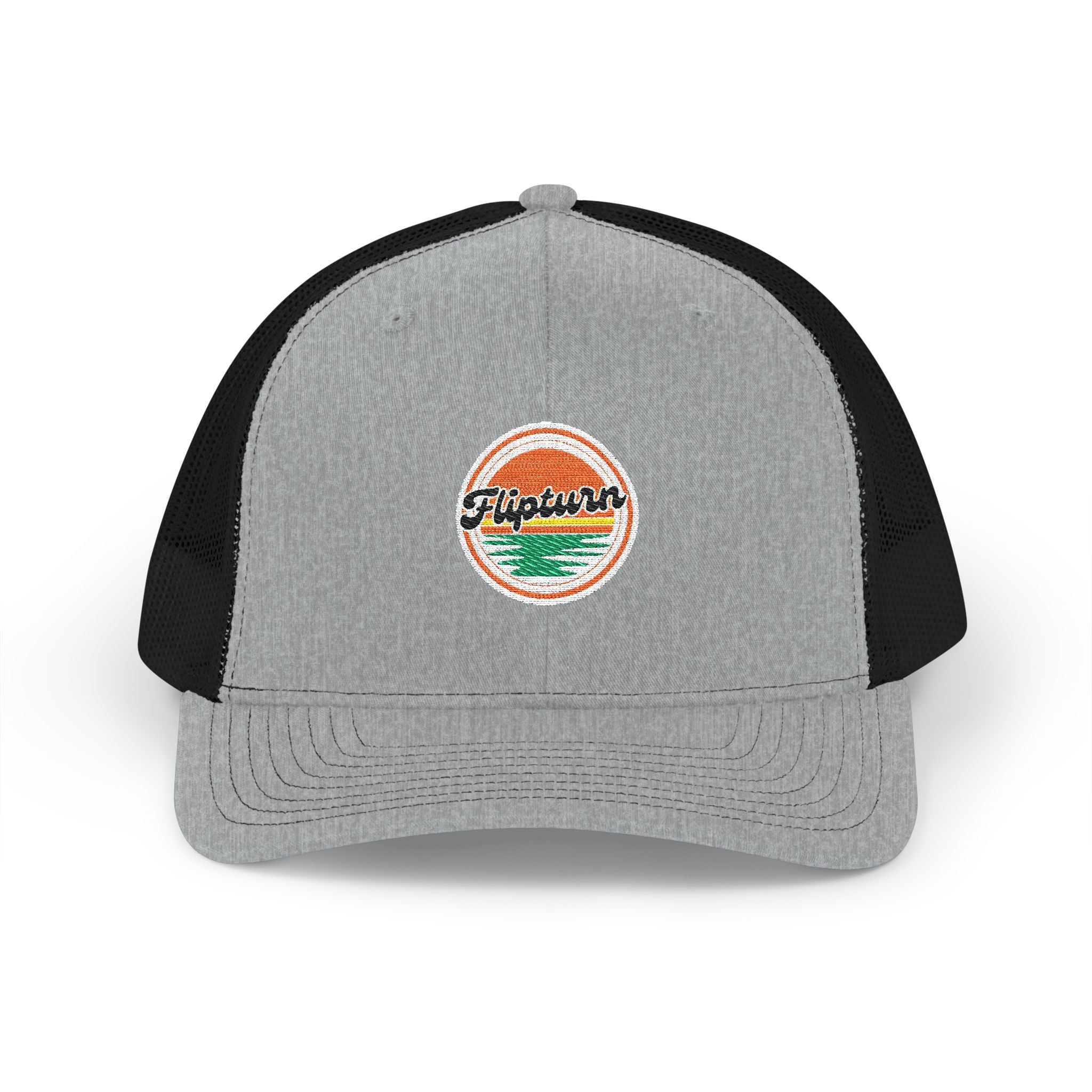 Embroidered Trucker Cap — Retro Sunset 'Flipturn' Patch Snapback