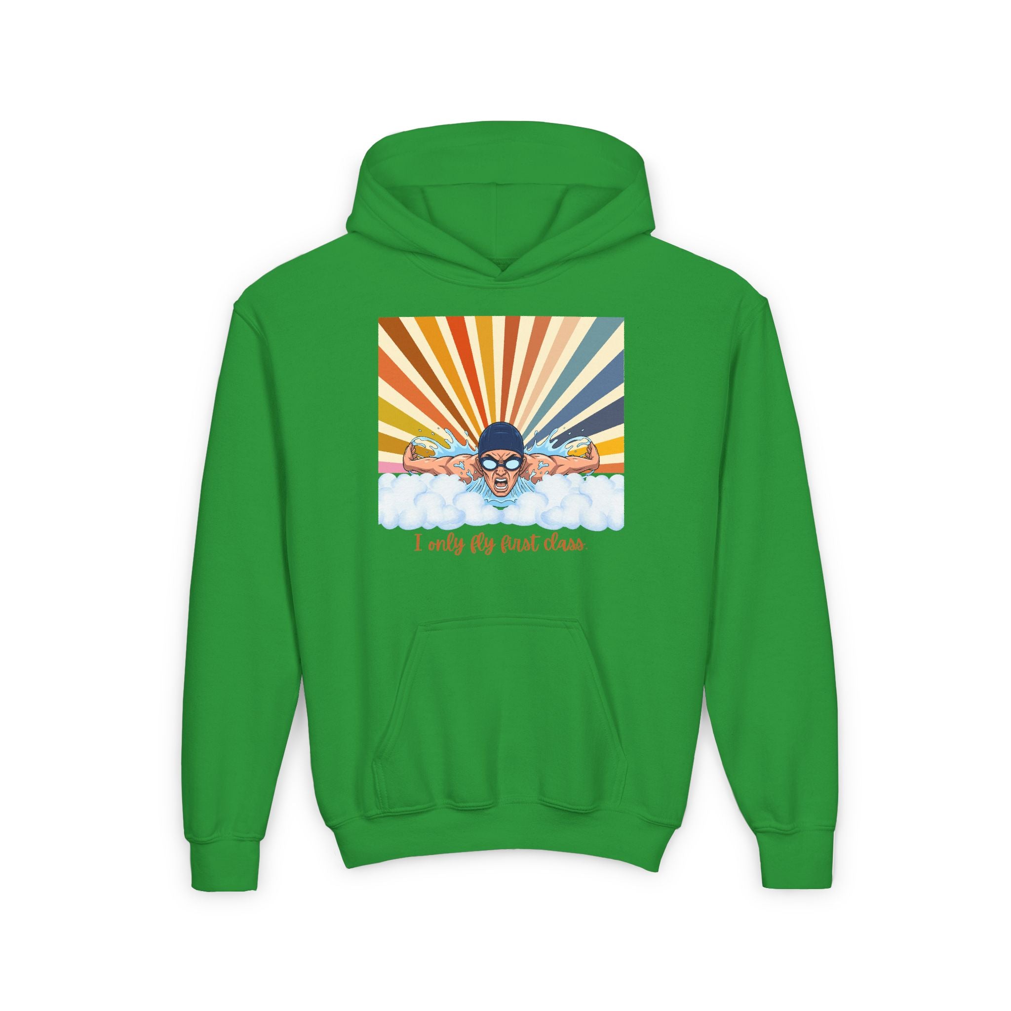 Kid's Hoodie - "I Only Fly First Class" Retro Swimming Graphic Hoodie