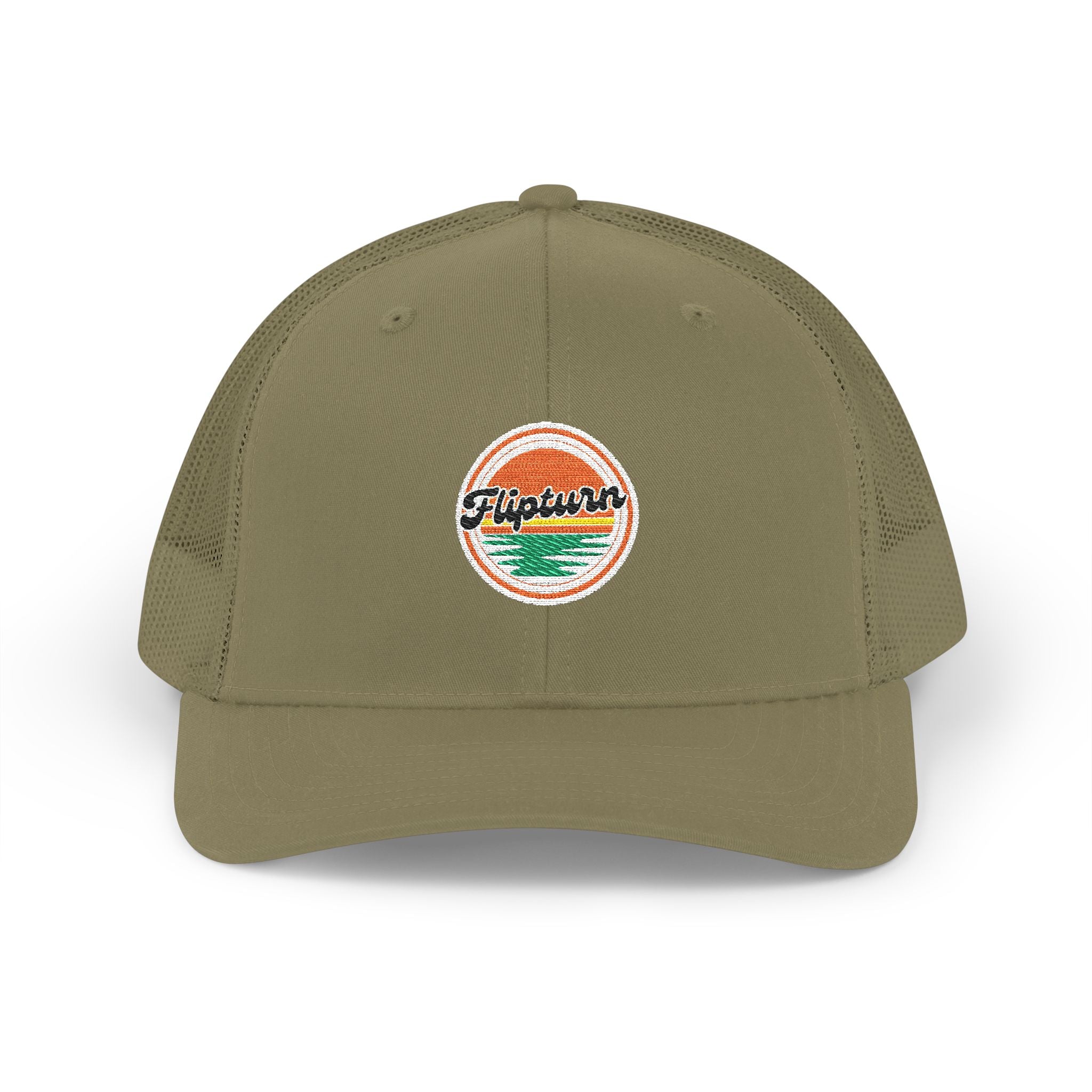 Embroidered Trucker Cap — Retro Sunset 'Flipturn' Patch Snapback