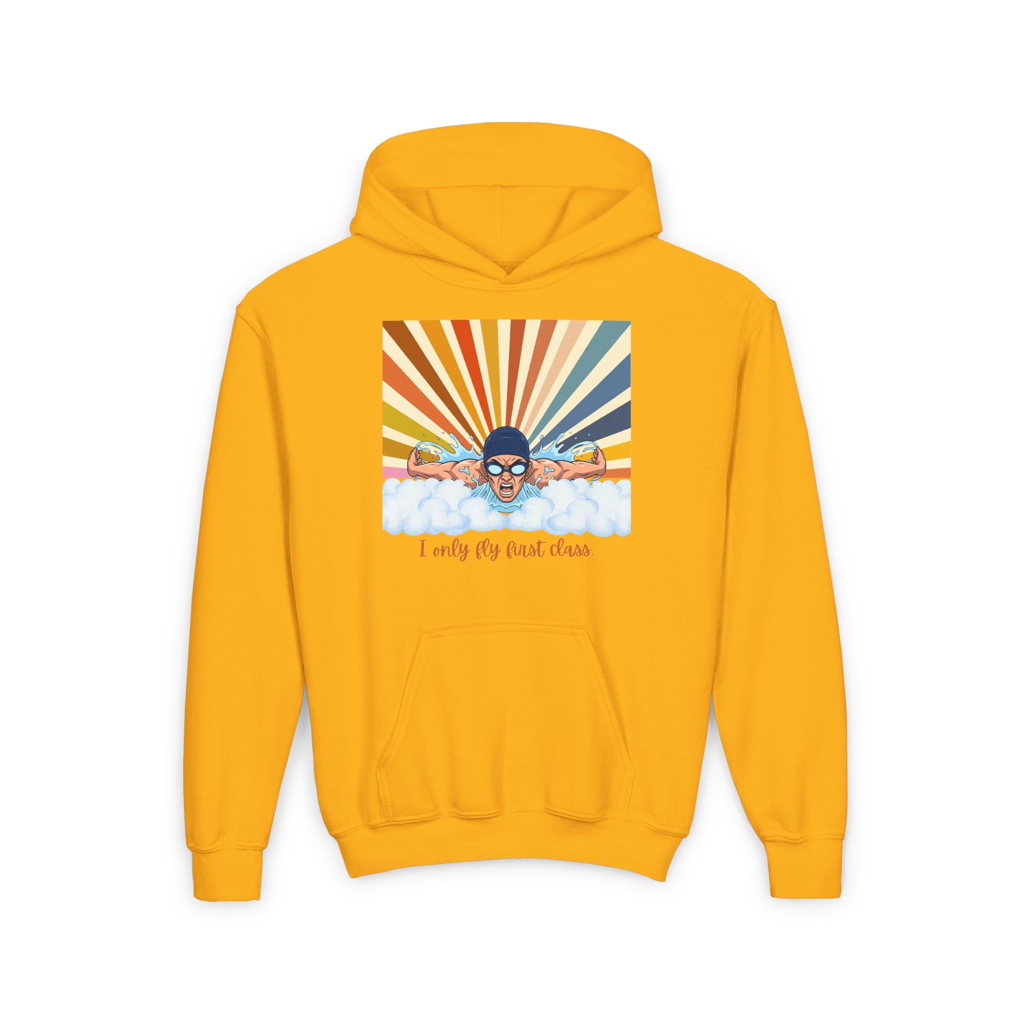 Kid's Hoodie - "I Only Fly First Class" Retro Swimming Graphic Hoodie