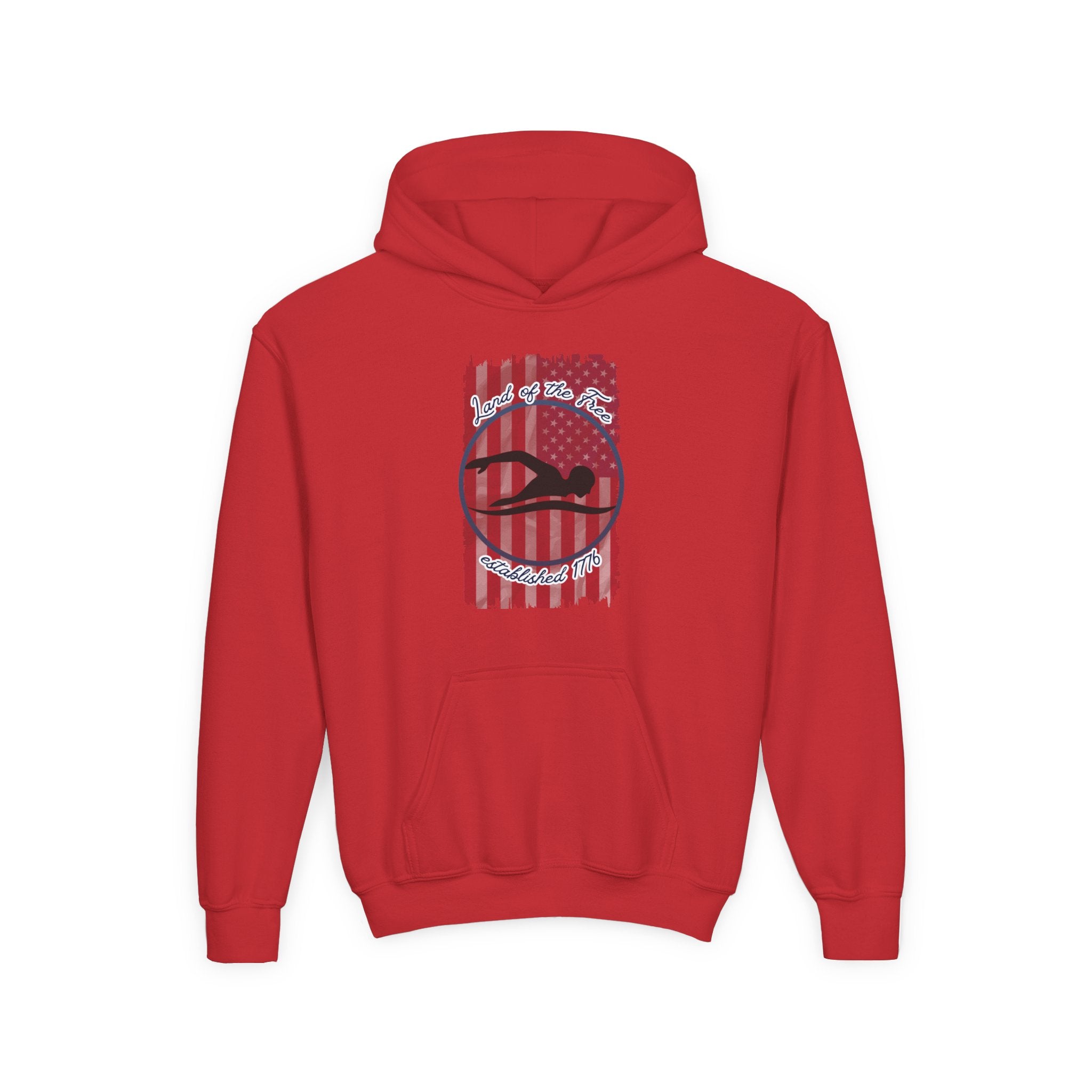 Kid's Hoodie - "Land of the Free" Patriotic Swimming Graphic Hoodie