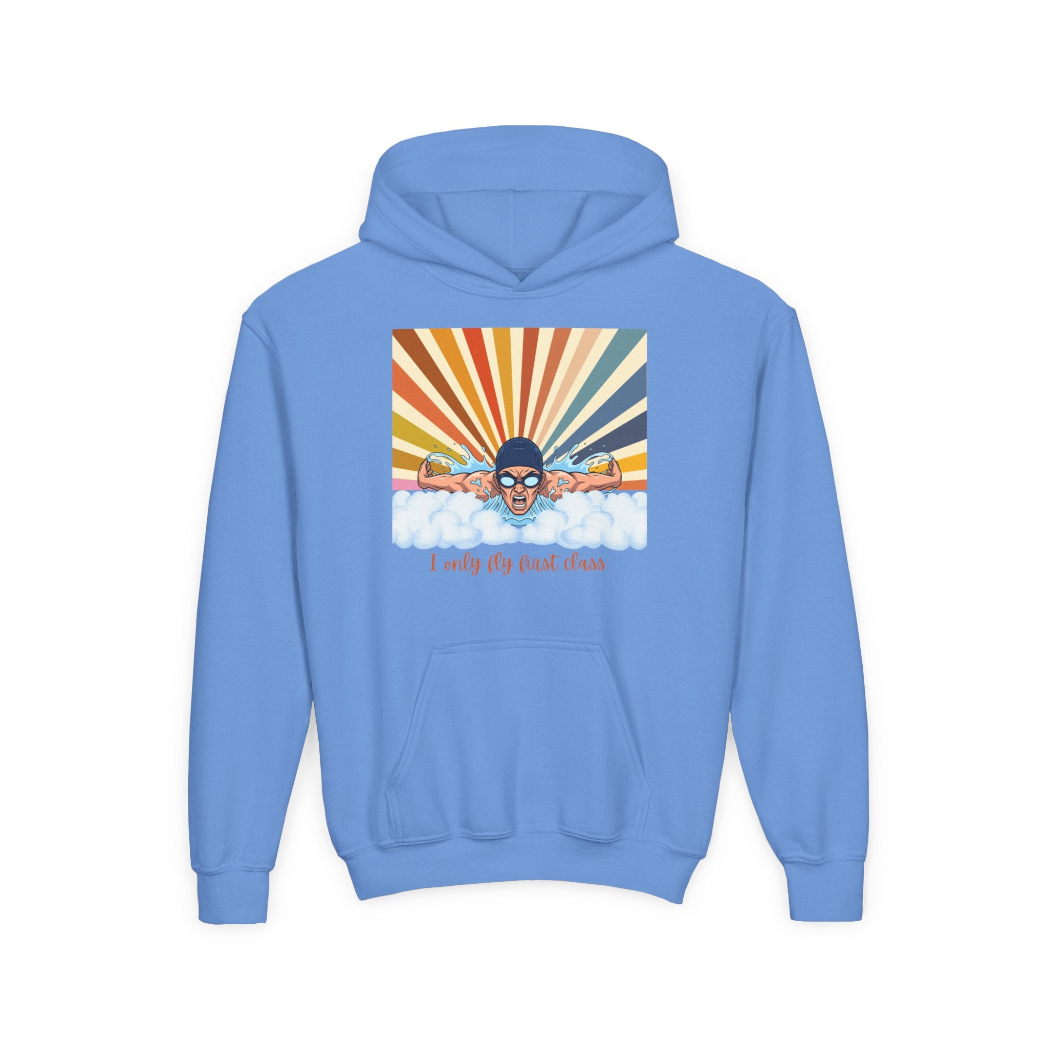 Kid's Hoodie - "I Only Fly First Class" Retro Swimming Graphic Hoodie