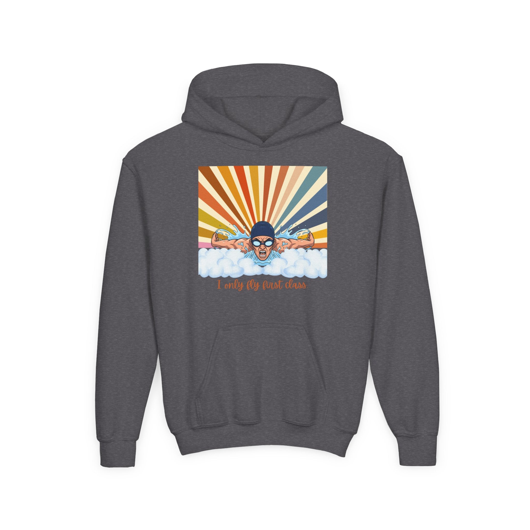 Kid's Hoodie - "I Only Fly First Class" Retro Swimming Graphic Hoodie