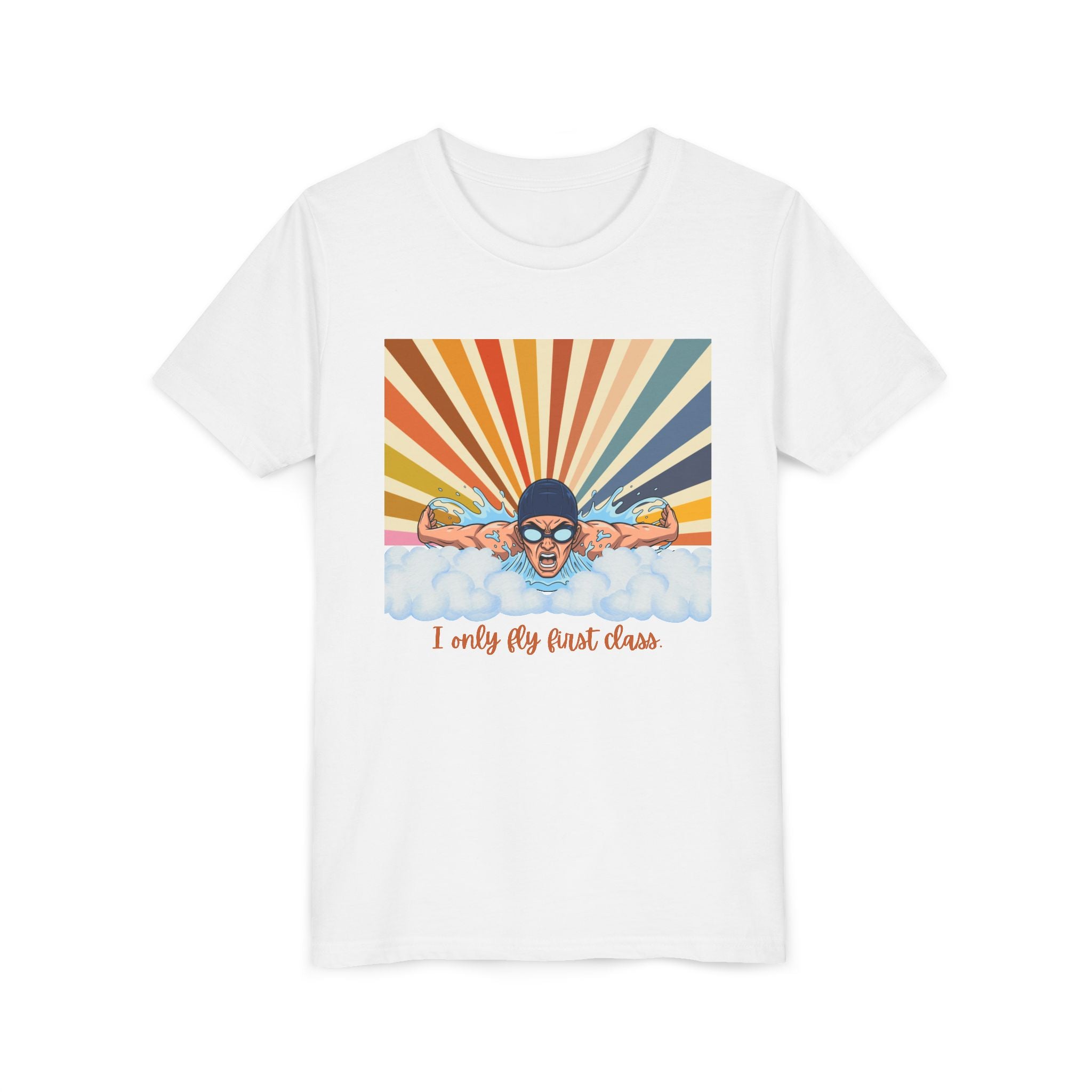 Kid's T-Shirt - "I only fly first class" Swimming Retro Graphic Tee