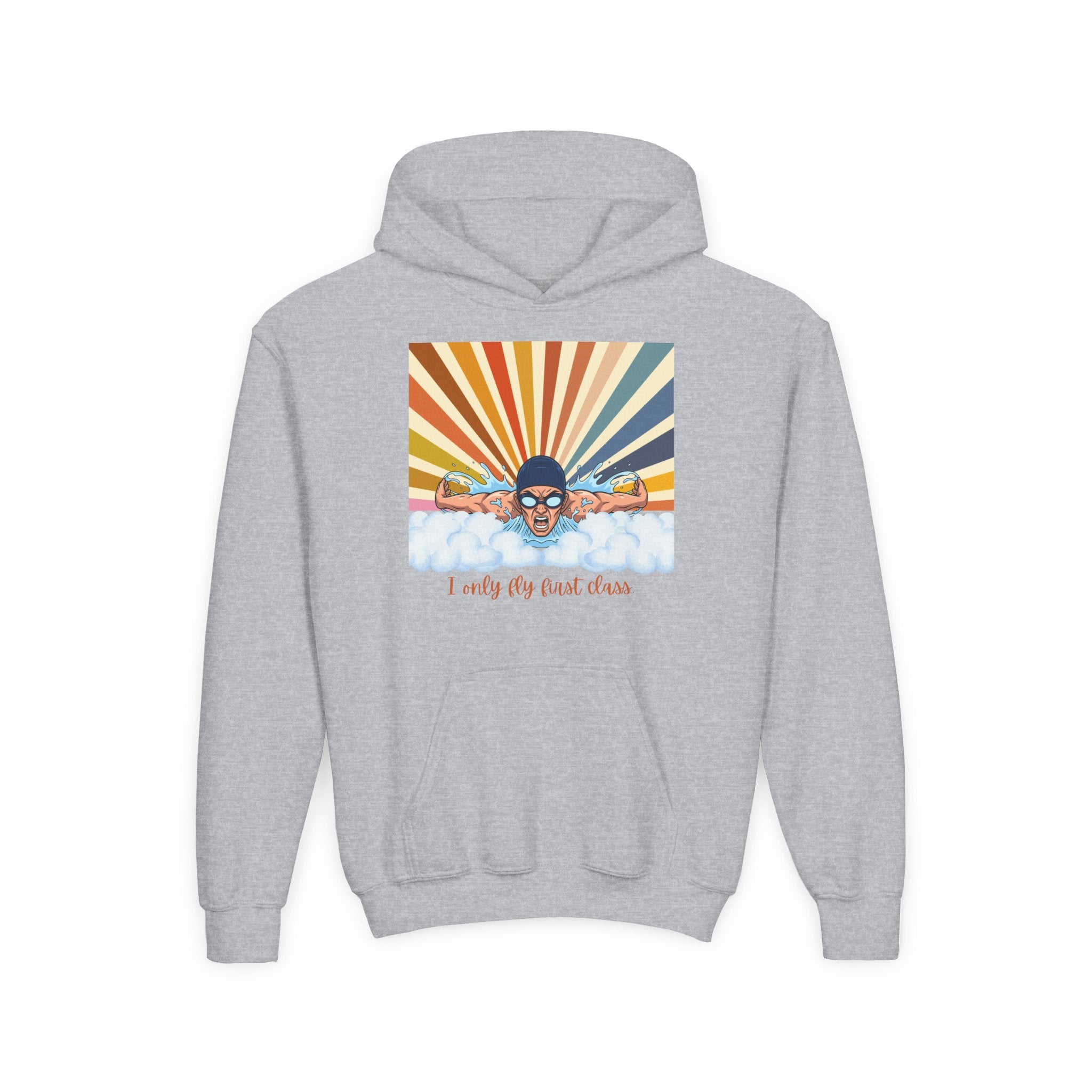 Kid's Hoodie - "I Only Fly First Class" Retro Swimming Graphic Hoodie