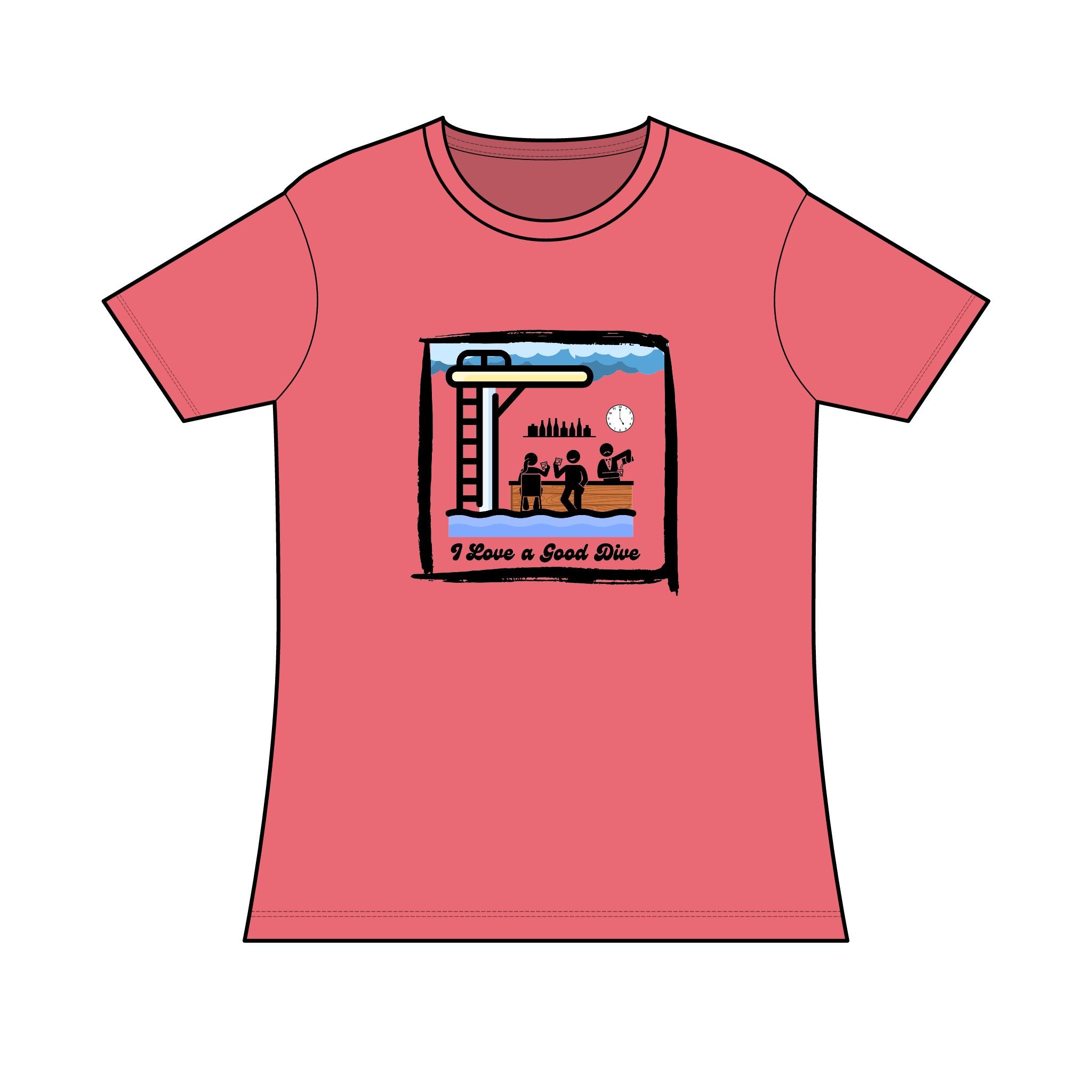 Ladies Tri-blend T-Shirt "I Love a Good Dive" (Mid-Century Version) Swimming Graphic Tee