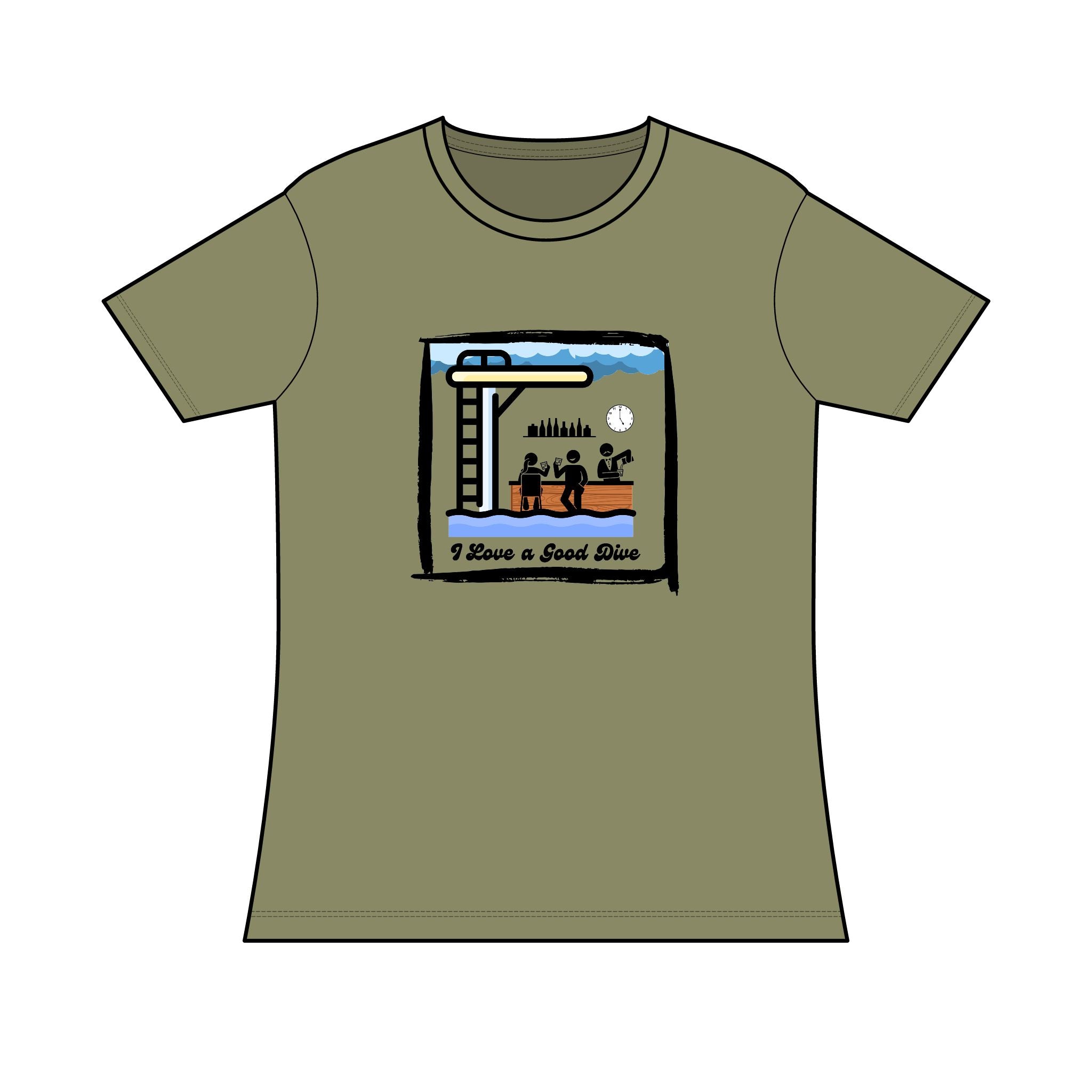 Ladies Tri-blend T-Shirt "I Love a Good Dive" (Mid-Century Version) Swimming Graphic Tee