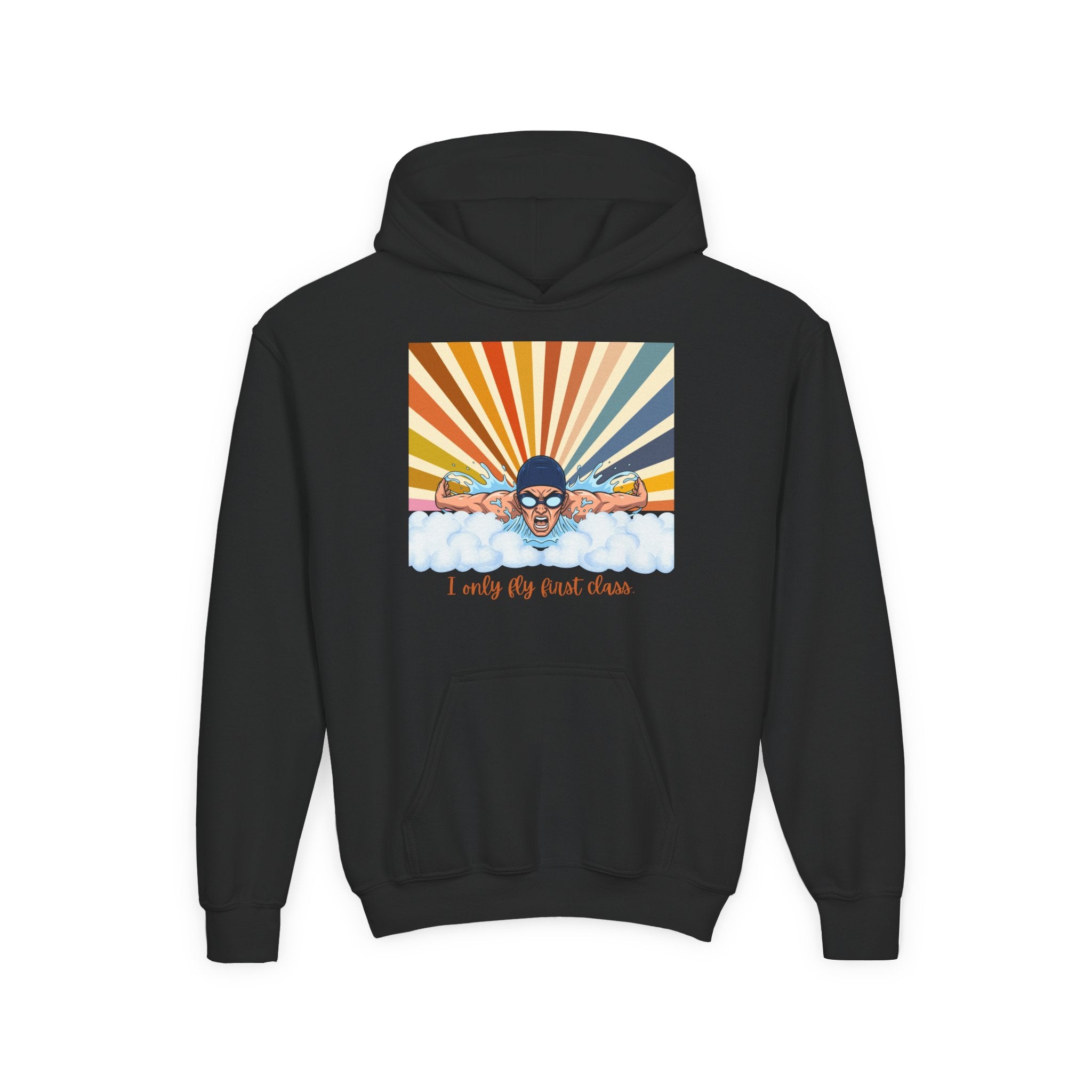 Kid's Hoodie - "I Only Fly First Class" Retro Swimming Graphic Hoodie