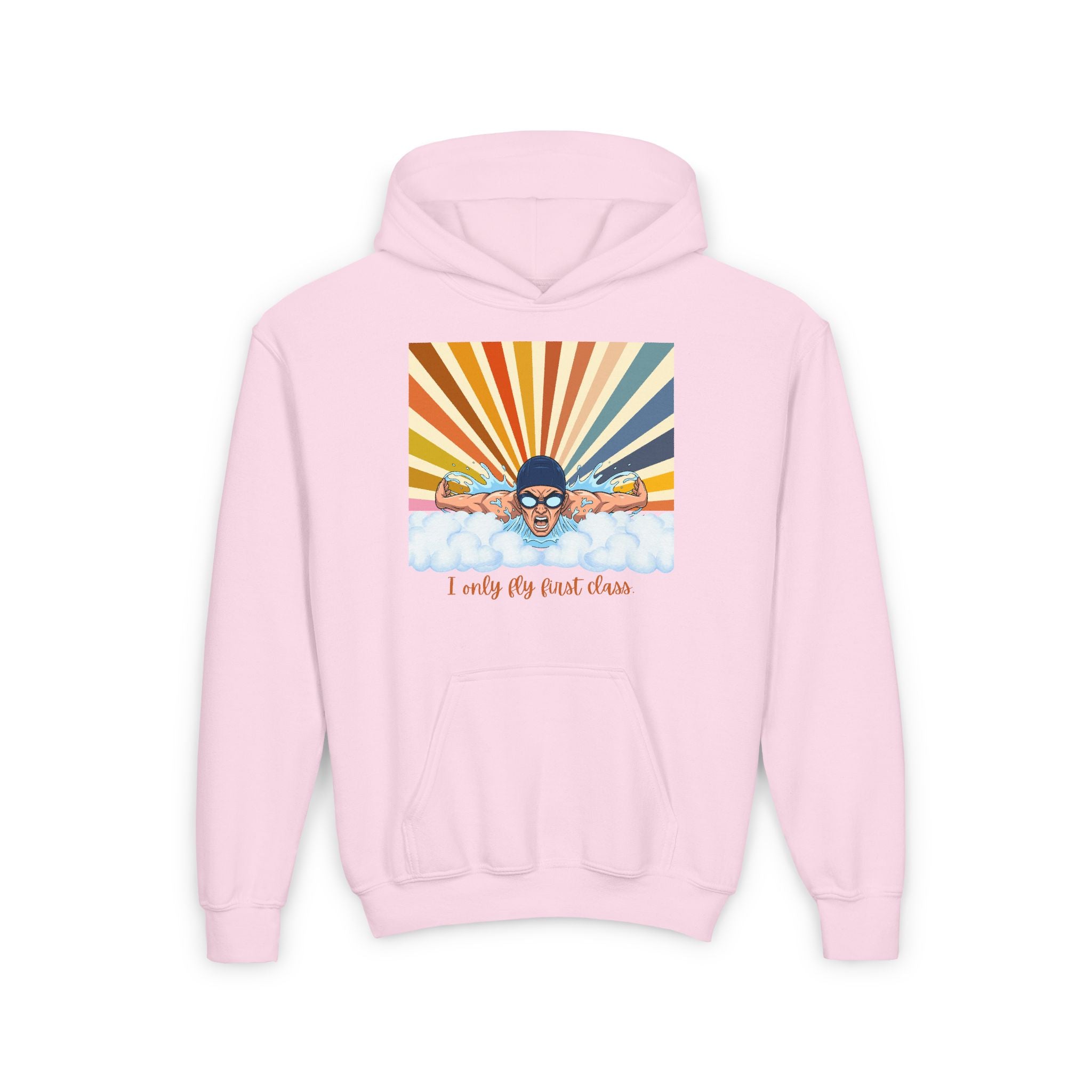 Kid's Hoodie - "I Only Fly First Class" Retro Swimming Graphic Hoodie
