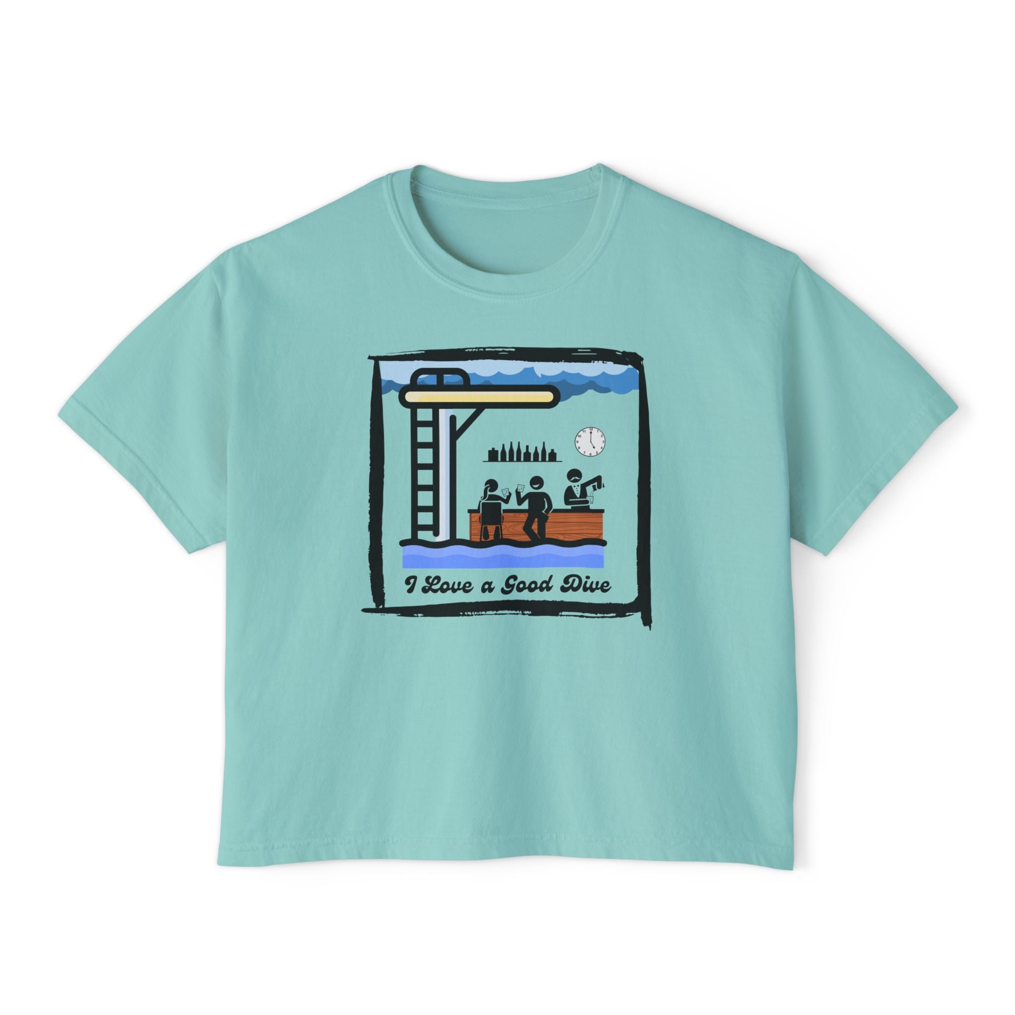 Ladies Cropped T-Shirt "I Love a Good Dive" (Mid-Century Version) Swimming Graphic Tee